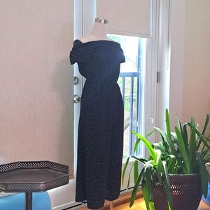 Airy black and white star patterned off shouldered one piece.